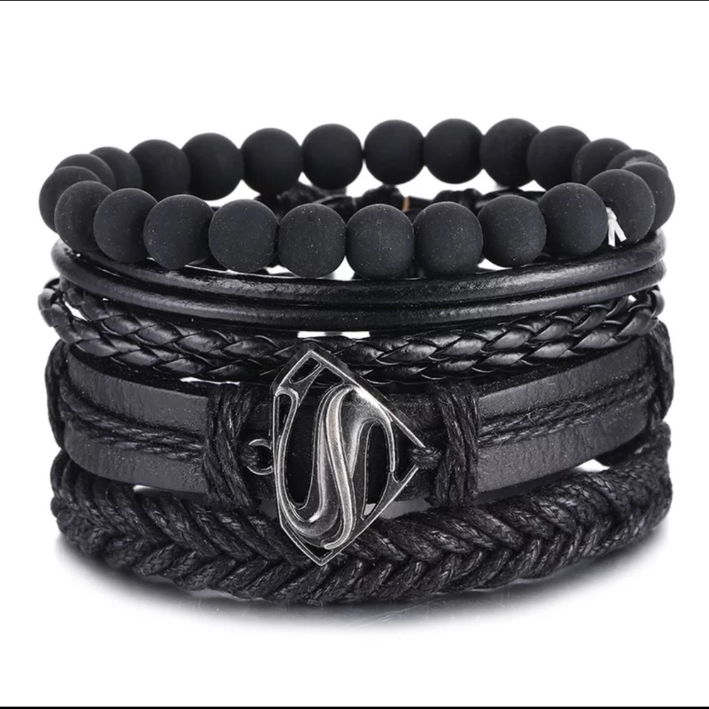 🐘 Men Obsidian Leather layered Bracelet